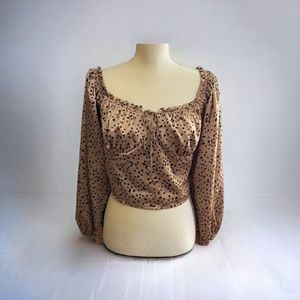 ACOA Boutique Top Sz. Medium Puff Sleeve Crop Polka Dot Shirt Blouse - As Is